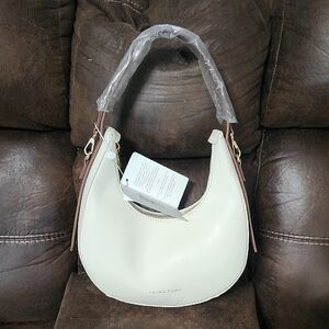 Trina Turk Cream and Brown Crescent Shoulder Bag with Top Zip